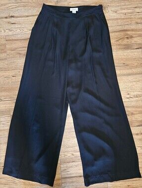Carmen Marc Valvo Black Satin Wide-Leg Pants